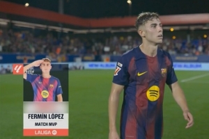 2進(jìn)球2關(guān)鍵傳球，費(fèi)爾明當(dāng)選巴薩6-0瓦倫西亞全場(chǎng)最佳球員