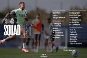 皇馬德比戰(zhàn)大名單：姆巴佩、貝林厄姆、維尼修斯、米利唐在列