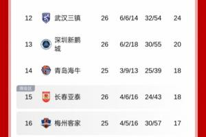 地獄難度！積分榜：新鵬城僅領(lǐng)先降級區(qū)2分，將戰(zhàn)國安+申花+蓉城
