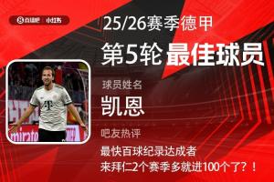 直播吧X小紅書|德甲第5輪最佳：凱恩連續(xù)3輪當選！雙響斬拜仁百球