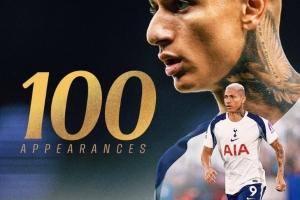 理查利森迎熱刺生涯百場里程碑，此前貢獻23球11助攻