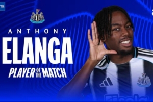 1過人成功1關(guān)鍵傳球，伊蘭加當(dāng)選紐卡4-0圣吉羅斯一役全場最佳