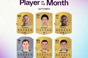 英超9月最佳球員候選：哈蘭德、扎卡、蘇維門迪、鐮田大地在列