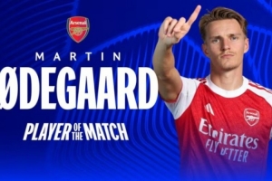 1助攻4關(guān)鍵傳球，厄德高當(dāng)選阿森納2-0奧林匹亞科斯一役全場(chǎng)最佳