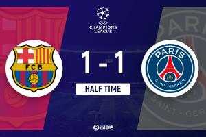 半場-巴薩1-1巴黎 拉什福德助攻費(fèi)蘭破門馬尤盧扳平亞馬爾屢造險