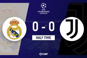 半場-皇馬0-0尤文 皇馬七成控球率阿森西奧關(guān)鍵解圍姆巴佩失良機(jī)