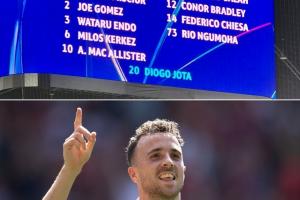 淚目！法蘭克福大屏幕為利物浦替補(bǔ)名單加上20號(hào)若塔