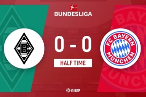 半場(chǎng)-拜仁暫0-0十人門興 迪亞斯開(kāi)場(chǎng)失單刀 卡斯特羅普飛鏟染紅