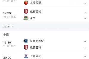 最后2輪！海港vs浙江英博，蓉城vs河南深圳，申花vs深圳津門虎！