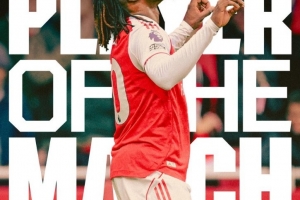 面對舊主打進制勝球，官方：埃澤當(dāng)選阿森納1-0水晶宮隊內(nèi)最佳