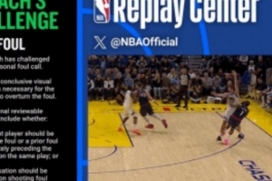 哈登造波斯特三分犯規(guī) 勇士果斷選擇挑戰(zhàn)并成功 改為中圈爭球