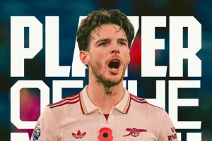 頭球破門！賴斯當(dāng)選對陣伯恩利一役阿森納隊內(nèi)最佳球員