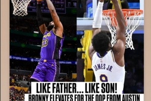 老詹轉(zhuǎn)發(fā)！NBA官方曬詹姆斯&布朗尼空接對比：有其父必有其子