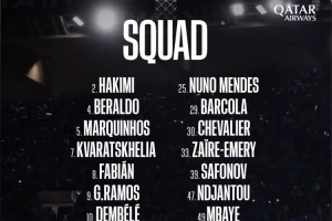 巴黎對(duì)陣拜仁大名單：登貝萊、阿什拉夫領(lǐng)銜，扎巴爾尼、杜埃缺席