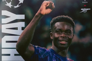 劍指三分！阿森納發(fā)布本輪歐冠海報(bào)：薩卡單人出鏡