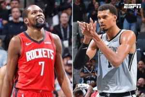 解說：KD最后幾球的處理有些問題 但更嚴重的是火箭對籃板的控制